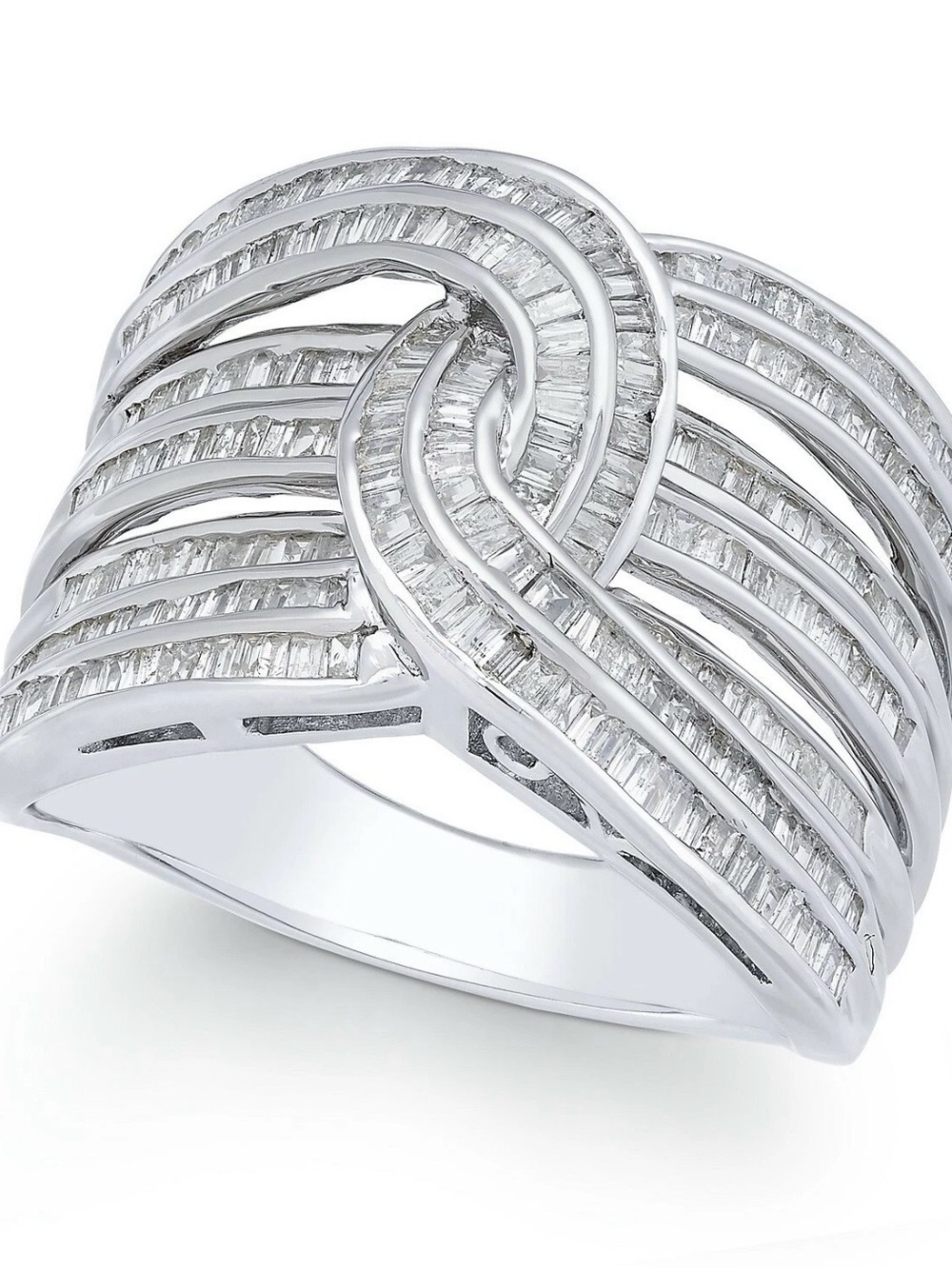 White Natural Diamond Baguette Interwoven Ring - Women's Jewelry Ring